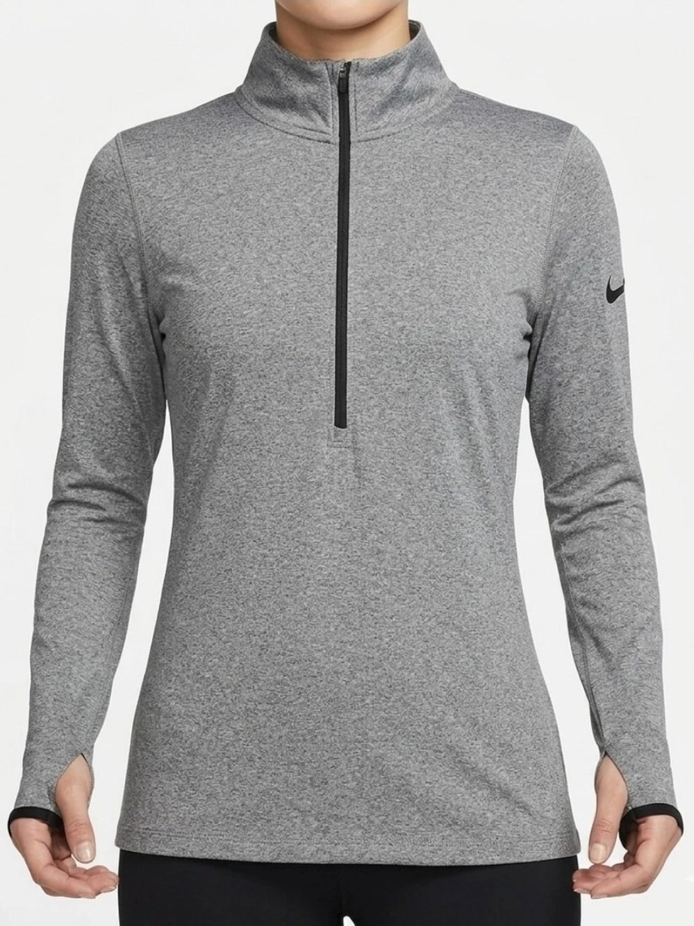 Nike Women's Heather Gray Quarter-Zip Long Sleeve Top